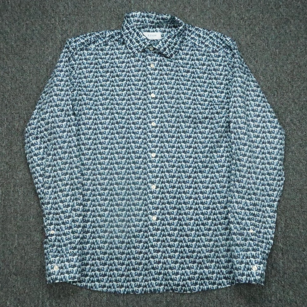 Eton Shirt Mens Large. 17 Blue‎ Pottery Slim Fit Long Sleeve Button Up